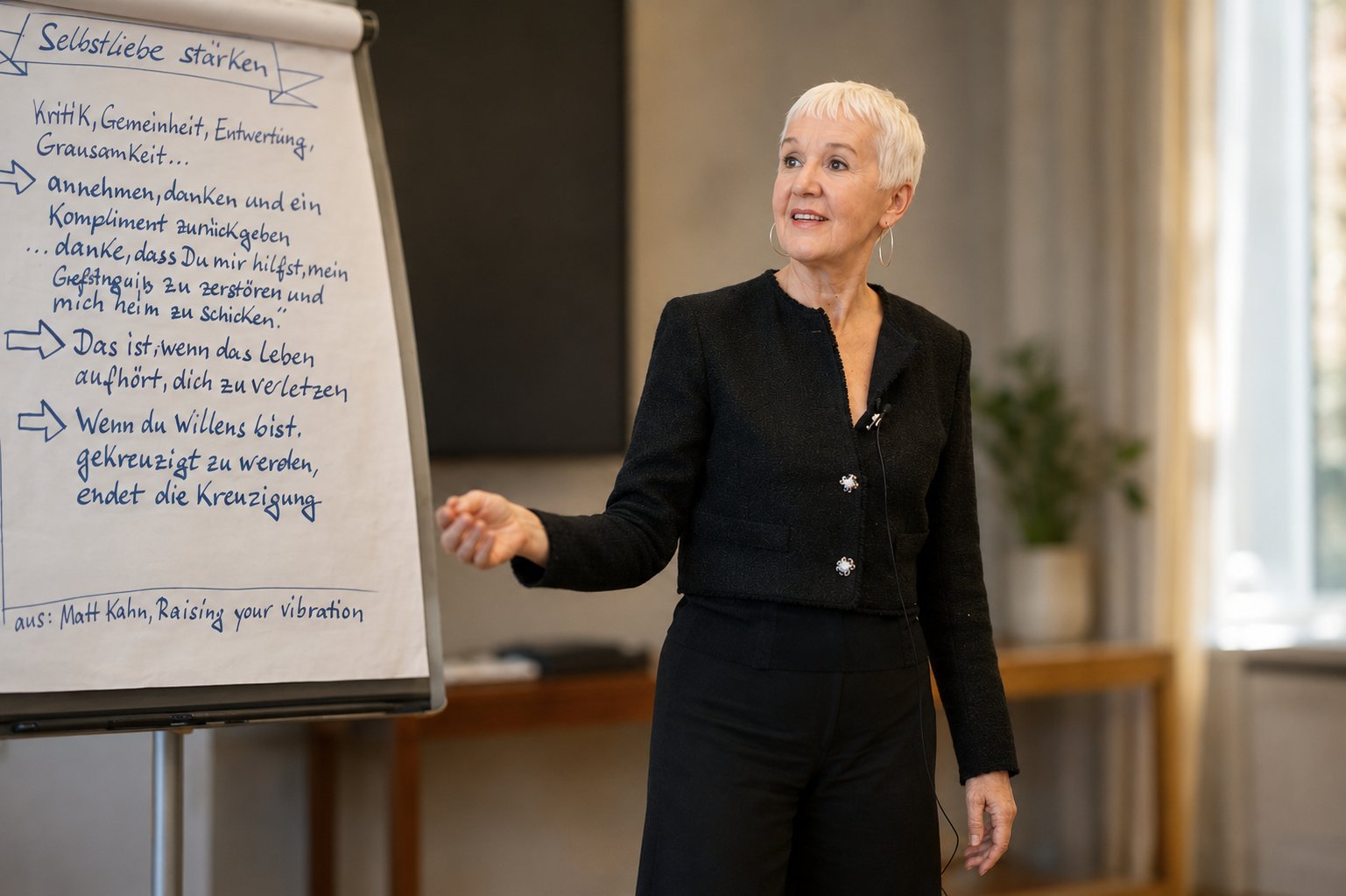 Anita Heyer am Flipchart: Selbstliebe stärken — bei einem Vortrag in Bad Homburg